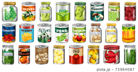 Set of different canned food and food in jars isolated 73964087