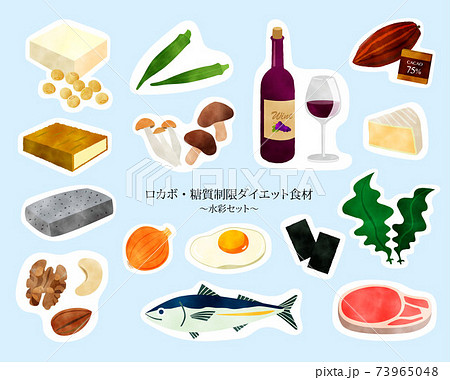 糖質制限/低糖質/ロカボ/ダイエット/食材/水彩セット/白フチ 糖質制限/低糖質/ロカボ/ダイエット/食材/水彩セット/白フチ 73965048
