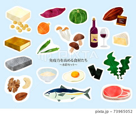 免疫力を高める食材たち／健康／水彩セット／白フチ 73965052