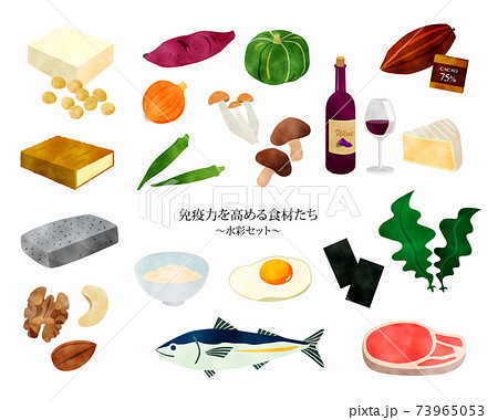 免疫力を高める食材たち 健康 水彩セットのイラスト素材