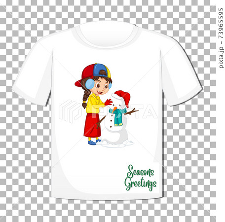 Cute Girl Playing With Snowman Cartoon のイラスト素材