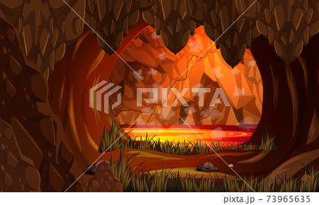 Infernal dark cave with lava scene Infernal dark cave with lava scene 73965635