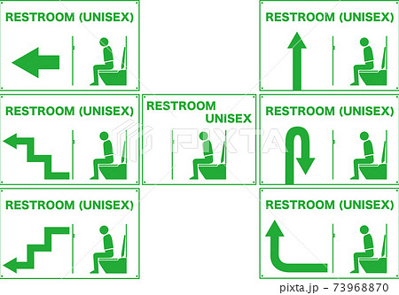 案内図 トイレ ユニセックス Unisex への案内矢印のイラスト素材