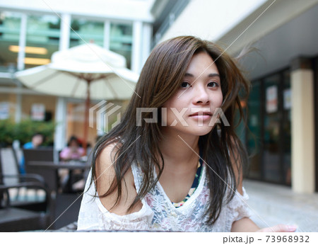 smiling girl sit on the cafe smiling girl sit on the cafe 73968932