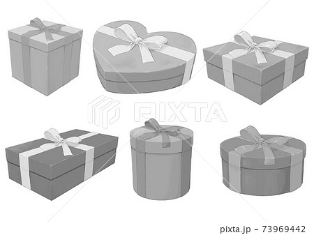 プレゼントボックス関連セット 白黒のイラスト素材