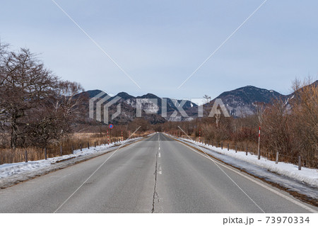 戦場ヶ原　奥日光戦場ヶ原　山　奥日光　栃木県　日光市　山林　自然　雲　山岳　冬　冬山　針葉樹　雪 73970334