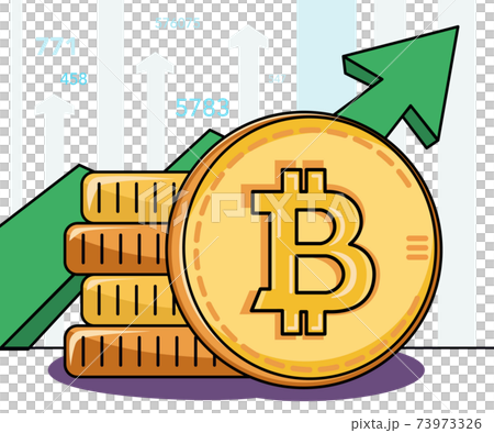 Modern trend illustration of bitcoin and cryptocurrency growth. A bullish wave in the cryptocurrency market. The rise in the price of bitcoin picture. Yellow coin and green arrow. Vector. Modern trend illustration of bitcoin and cryptocurrency growth. A bullish wave in the cryptocurrency market. The rise in the price of bitcoin picture. Yellow coin and green arrow. Vector. 73973326