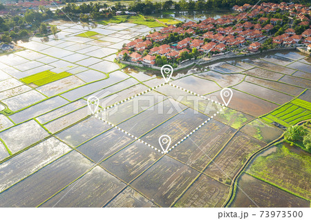 Aerial view of land and positioning point area. Aerial view of land and positioning point area. 73973500