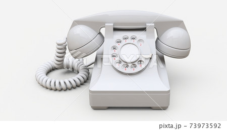 Old white dial telephone on a white background. 3d illustration. 73973592