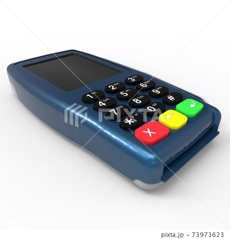 Card payment terminal. POS terminal isolated on white background. 3d rendering. 73973623