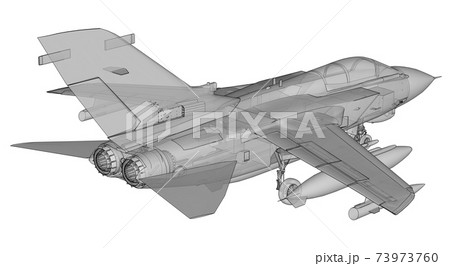 Military jet fighter silhouettes. Image of aircraft in contour drawing lines. The internal structure of the aircraft. 3d rendering 73973760