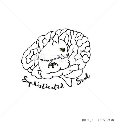 Cat silhouette inside brain with text sophisticated witch. Witchy magic illustration. Cat silhouette inside brain with text sophisticated witch. Witchy magic illustration. 73973930