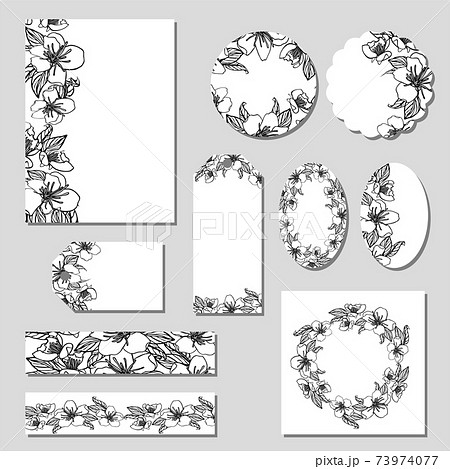 Corporate style templates with floral motifs on white background, cherry flower decoration. Corporate style templates with floral motifs on white background, cherry flower decoration. 73974077