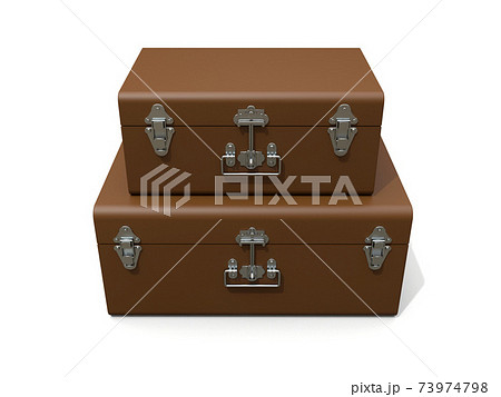 Set of two brown leather suitcases with exquisite clasps. Classic premium design with centuries-old traditions. Modern new product in vintage style. 3d illustration. 73974798
