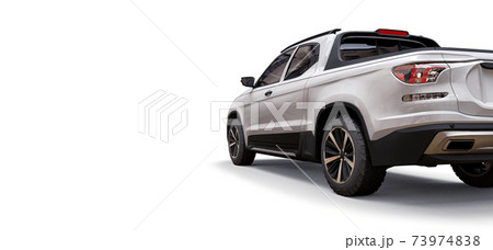 3D illustration of white concept cargo pickup truck on white isolated background. 3d rendering. 3D illustration of white concept cargo pickup truck on white isolated background. 3d rendering. 73974838