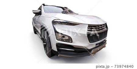 3D illustration of white concept cargo pickup truck on white isolated background. 3d rendering. 73974840