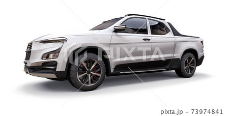 3D illustration of white concept cargo pickup truck on white isolated background. 3d rendering. 3D illustration of white concept cargo pickup truck on white isolated background. 3d rendering. 73974841