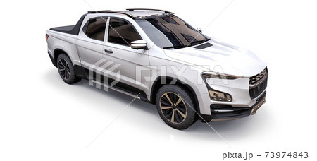 3D illustration of white concept cargo pickup truck on white isolated background. 3d rendering. 73974843