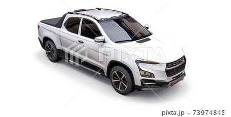 3D illustration of white concept cargo pickup truck on white isolated background. 3d rendering. 3D illustration of white concept cargo pickup truck on white isolated background. 3d rendering. 73974845