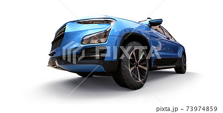 3D illustration of blue concept cargo pickup truck on white isolated background. 3d rendering. 73974859
