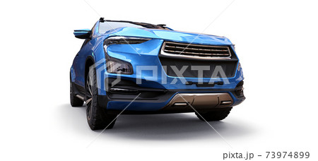 3D illustration of blue concept cargo pickup truck on white isolated background. 3d rendering. 3D illustration of blue concept cargo pickup truck on white isolated background. 3d rendering. 73974899