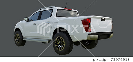 White commercial vehicle delivery truck with a double cab. Machine without insignia with a clean empty body to accommodate your logos and labels. 3d rendering. White commercial vehicle delivery truck with a double cab. Machine without insignia with a clean empty body to accommodate your logos and labels. 3d rendering. 73974913