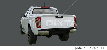White commercial vehicle delivery truck with a double cab. Machine without insignia with a clean empty body to accommodate your logos and labels. 3d rendering. White commercial vehicle delivery truck with a double cab. Machine without insignia with a clean empty body to accommodate your logos and labels. 3d rendering. 73974914