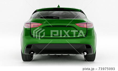 Green city car with blank surface for your creative design. 3D illustration. 73975093