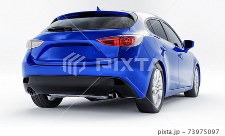 Blue city car with blank surface for your creative design. 3D rendering. 73975097