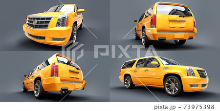 Set big yellow premium SUV on a gray background. 3d rendering. 73975398