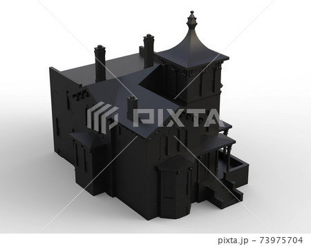 Black old house in Victorian style. Illustration on white background. Species from different sides. 3d rendering. 73975704