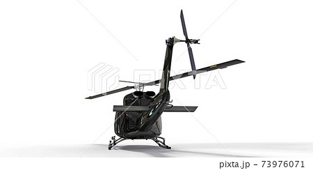 Black small military transport helicopter on white isolated background. The helicopter rescue service. Air taxi. Helicopter for police, fire, ambulance and rescue service. 3d illustration. Black small military transport helicopter on white isolated background. The helicopter rescue service. Air taxi. Helicopter for police, fire, ambulance and rescue service. 3d illustration. 73976071
