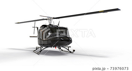 Black small military transport helicopter on white isolated background. The helicopter rescue service. Air taxi. Helicopter for police, fire, ambulance and rescue service. 3d illustration. 73976073
