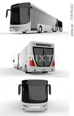Set large city bus with an additional elongated part for large passenger capacity during rush hour or transportation of people in densely populated areas. Model template for placing your images and Set large city bus with an additional elongated part for large passenger capacity during rush hour or transportation of people in densely populated areas. Model template for placing your images and 73976102