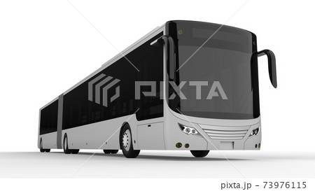 A large city bus with an additional elongated part for large passenger capacity during rush hour or transportation of people in densely populated areas. Model template for placing your images and 73976115