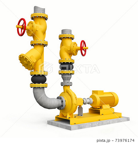 Yellow 3d Model Of An Industrial Pump And Pipe のイラスト素材