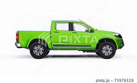 Green pickup car on a white background. 3d rendering. Green pickup car on a white background. 3d rendering. 73976328