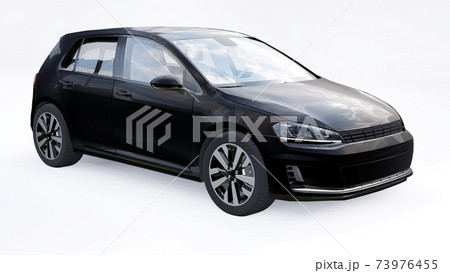 Black small family car hatchback on white background. 3d rendering. Black small family car hatchback on white background. 3d rendering. 73976455