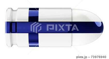 Bullet with Finnish flag, 3D rendering 73976940