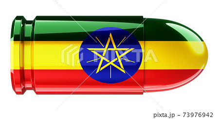 Bullet with Ethiopian flag, 3D rendering 73976942