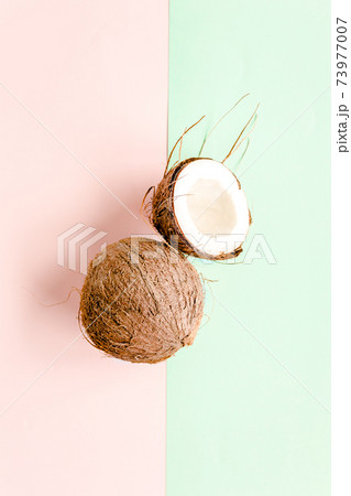 Board frame and summer tropical fruits: orange, lemon, lime, mango on pink background. Food concept. flat lay, top view 73977007