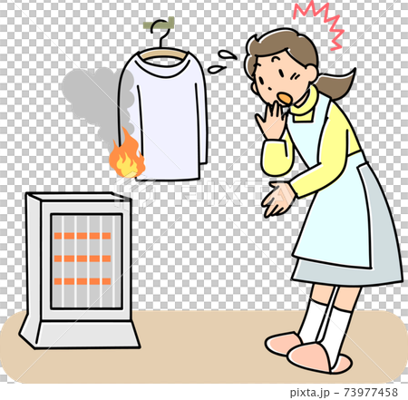 A woman surprised by a fire from the stove 73977458