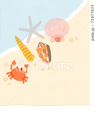 暑中お見舞い Happy Summer 蟹と海 砂浜 ハガキテンプレートのイラスト素材
