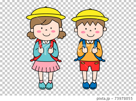 戴著黃色帽子的小學生 戴著黃色帽子的小學生 73978055
