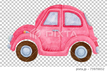 手描き水彩 ピンクの車 イラストのイラスト素材 7397