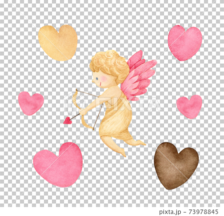 手描き水彩 | ハートとキューピット イラスト 73978845