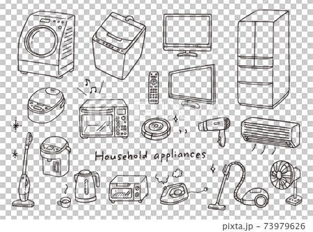 いろんな家電の手描きイラスト(モノクロ) いろんな家電の手描きイラスト(モノクロ) 73979626