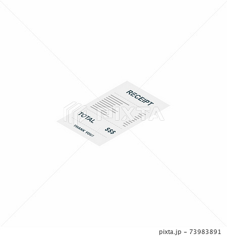 Receipt paper, bill check, invoice, cash receipt. White background. Left view isometric icon. 73983891