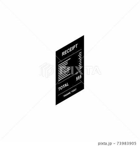 Receipt paper, bill check, invoice, cash receipt. White outline design. Right view isometric icon. 73983905