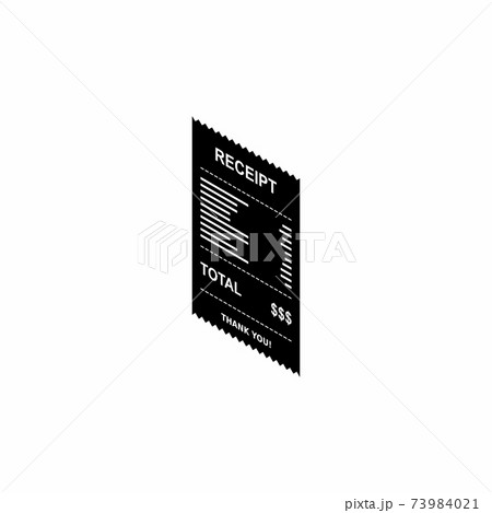 Receipt paper, bill check, invoice, cash receipt. White outline design. Left view isometric icon. 73984021